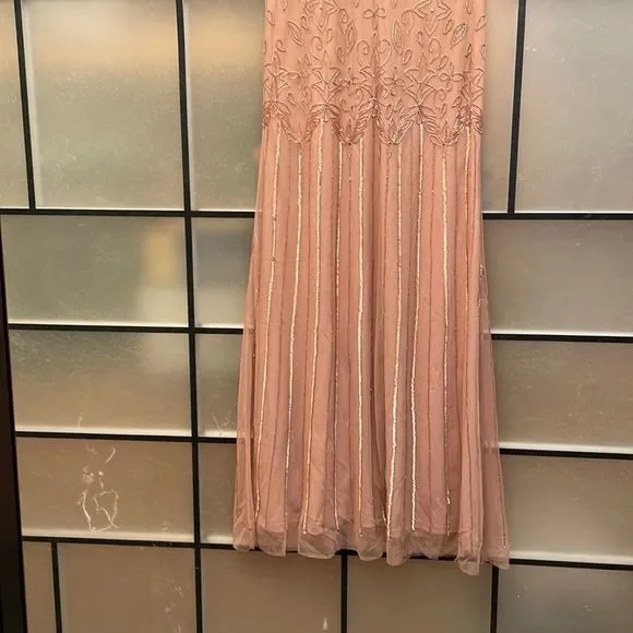 ADRIANNA PAPELL SHORT SLEEVE BLOUSON BEADED GOWN IN ROSE GOLD - Picture 9 of 14